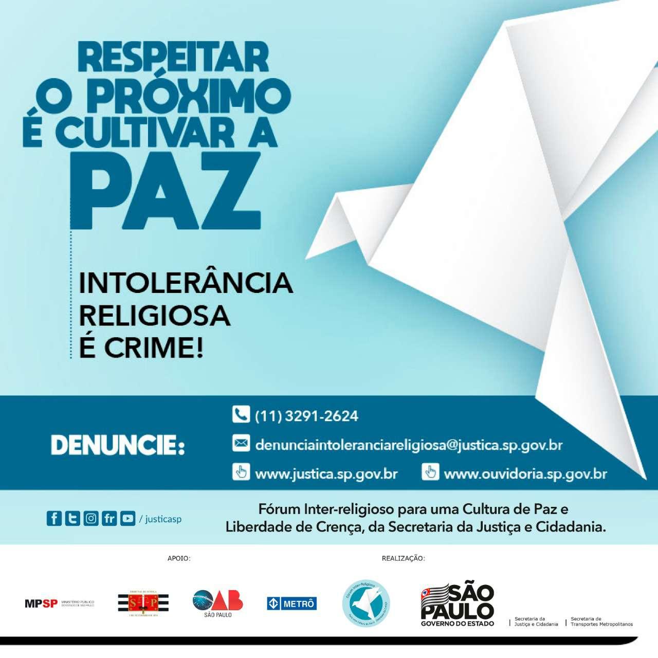 Secretaria da Justiça e Cidadania divulga campanha contra a intolerância religiosa no interior do Estado