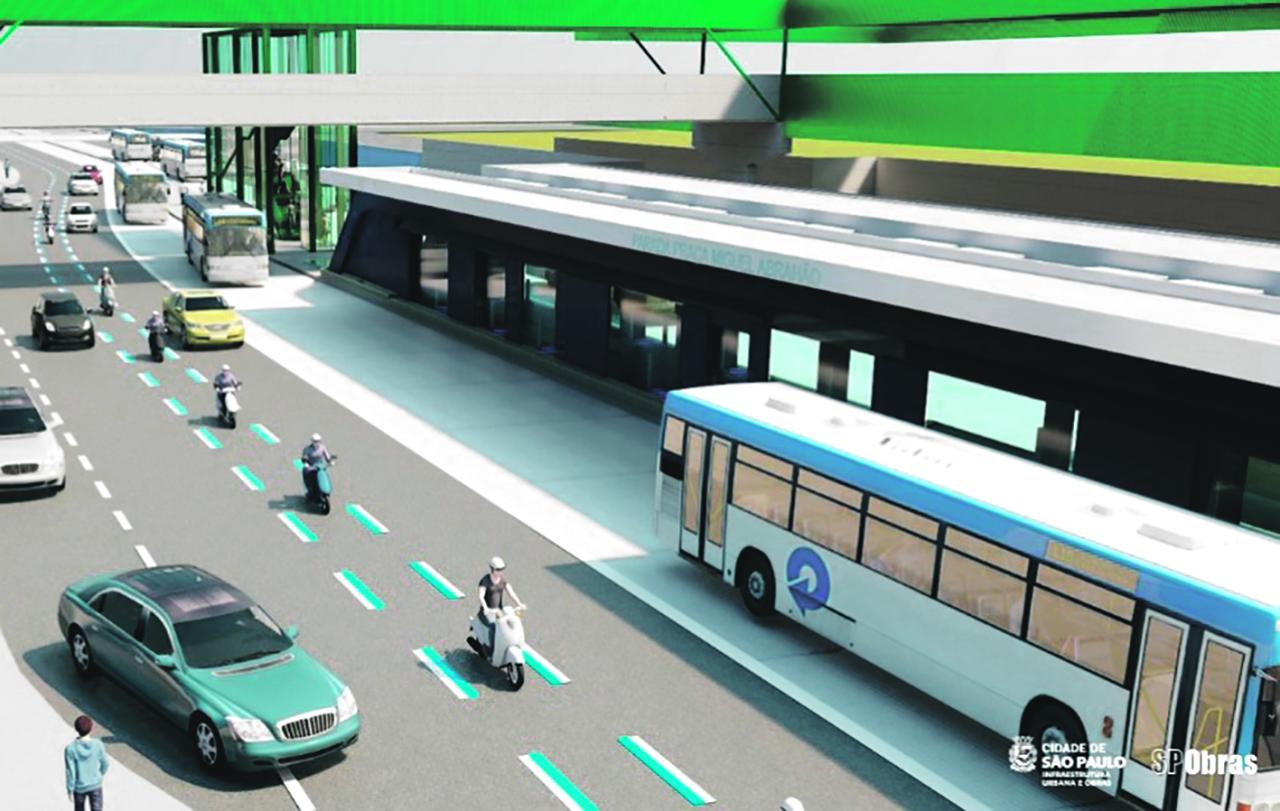 Radial Leste recebe obras do BRT com corredor central e faixa azul para motociclistas