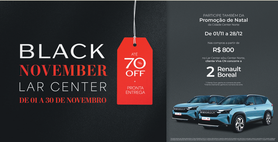 Shopping Lar Center promove Black November com descontos de até 70% e foco em pronta-entrega